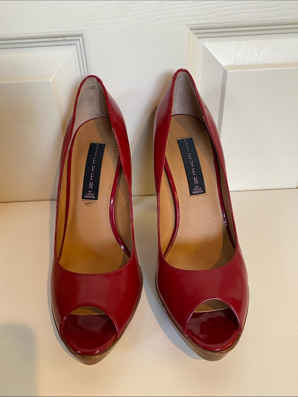 Steven by Steve Madden Red Patent Open-Toe Pumps
